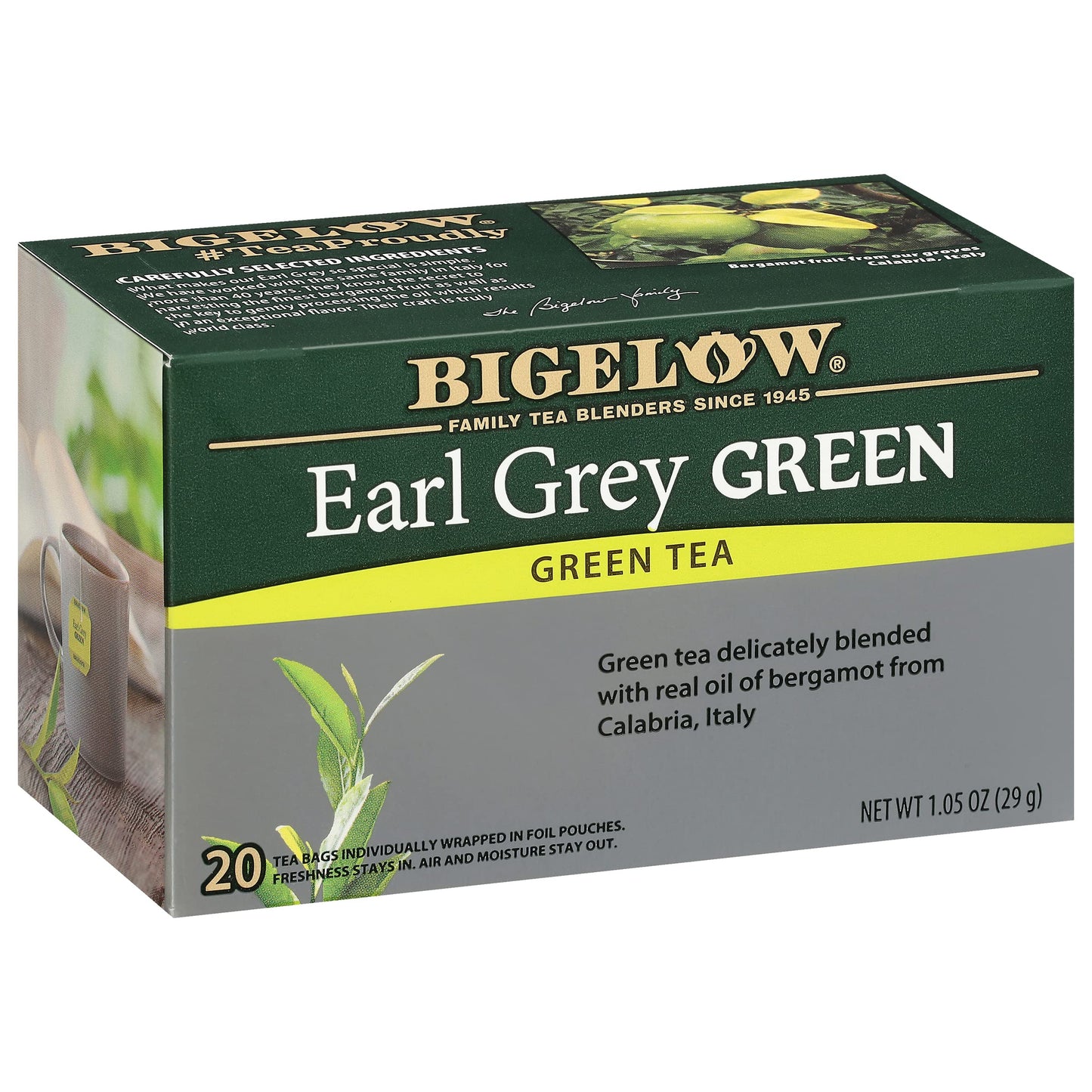 Bigelow Tea Earl Grey Green Tea, Caffeinated, 20 Count Box, Pack of 6, 120 Total Tea Bags