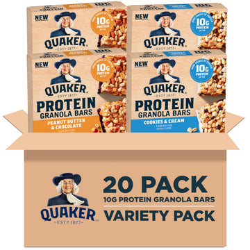 Quaker Protein Granola Bars  2 Flavor Variety Pack  10g Protein  1.41 oz Bars  20ct