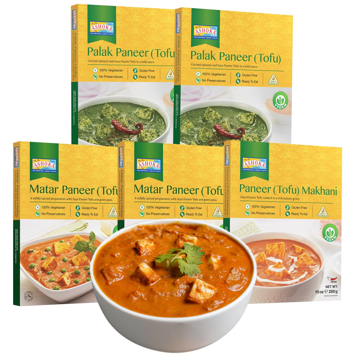 ASHOKA Vegan Tofu Paneer Meal Kit, Gluten-Free, All-Natural, Travel Friendly, 10 Ounce (Pack of 5)