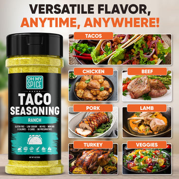 Taco Seasoning Mix Ranch Seasoning Powder - Gluten Free & Low Sodium Mexican Seasonings Blend For Taco Tuesday Night. Ranch Dres