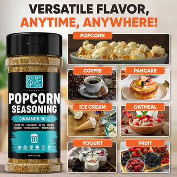Popcorn Seasoning Buttery Cinnamon Roll Mix - Gluten Free & Low Sodium Cinnamon Powder Blend Popcorn Flavoring Seasoning. Health