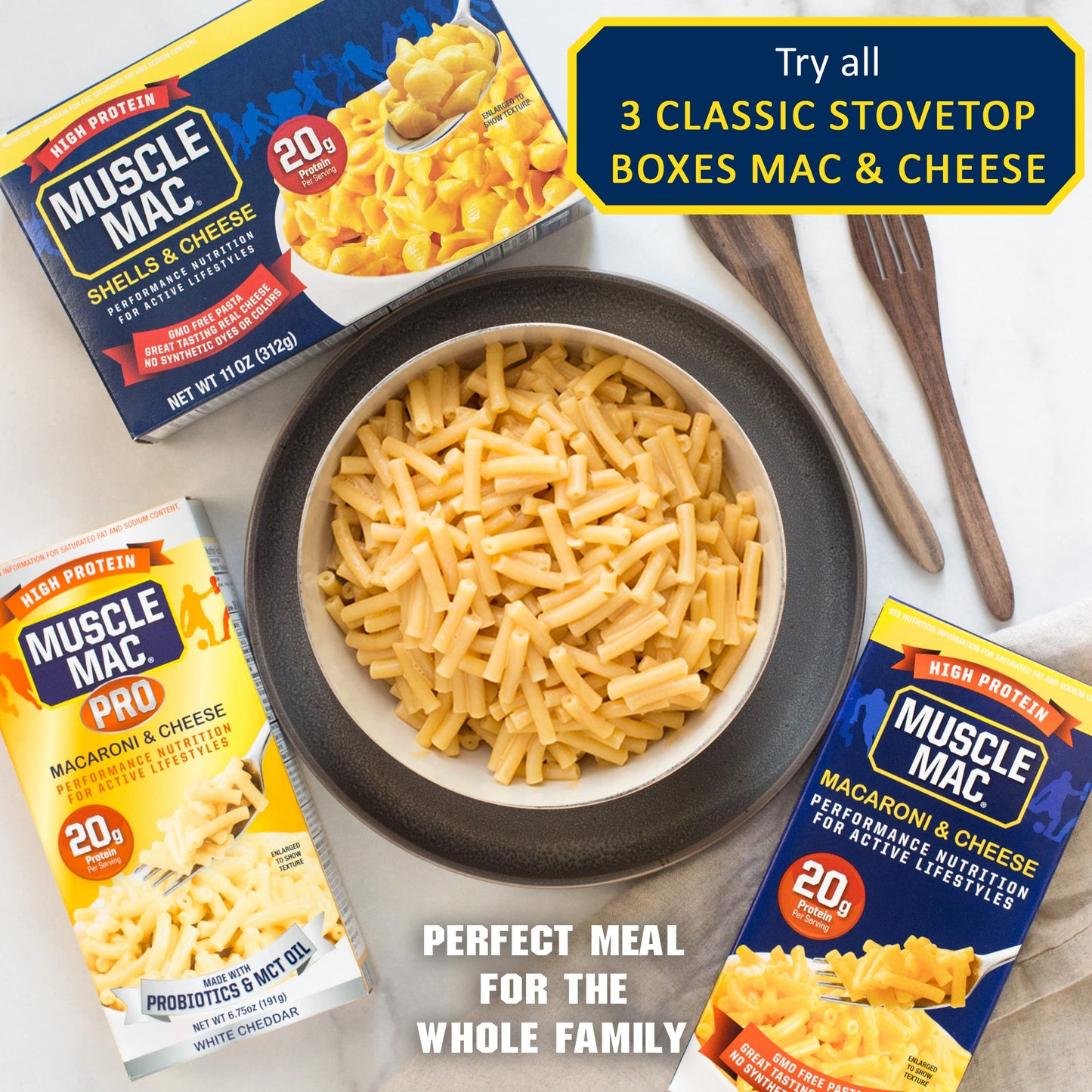 MUSCLE MAC High Protein Macaroni & Cheese Dinner, 20g Protein, 6.75 oz, Pack of 10