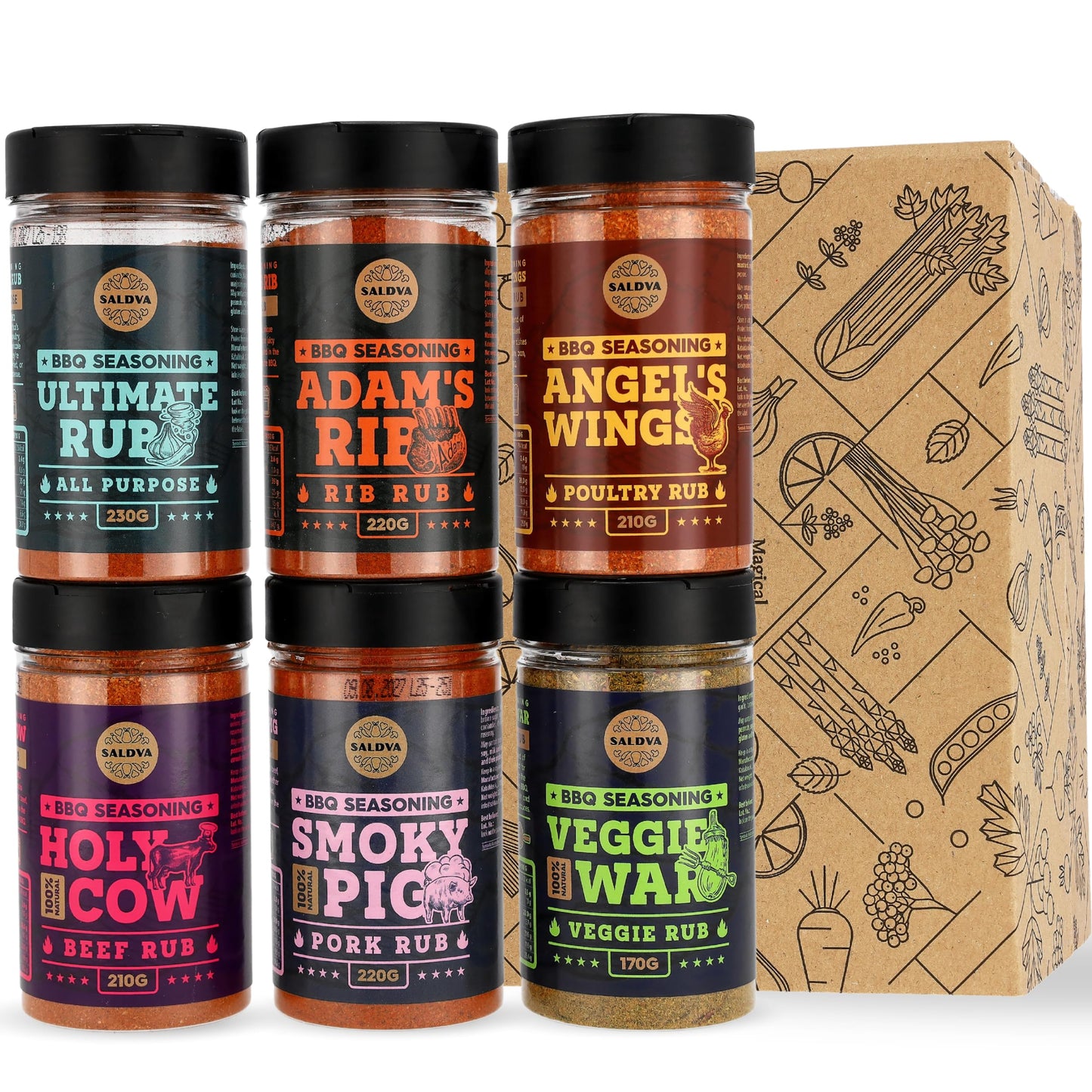 Classic S Of Enhanced Bbq Seasonings - Holy Cow, Adam’S Rib, Angel’S Wings, Smoky Pig, Ultimate Rub & Veggie War Bbq Rubs | Pack Of 6 | 100% Natural | Great Foodie Gift