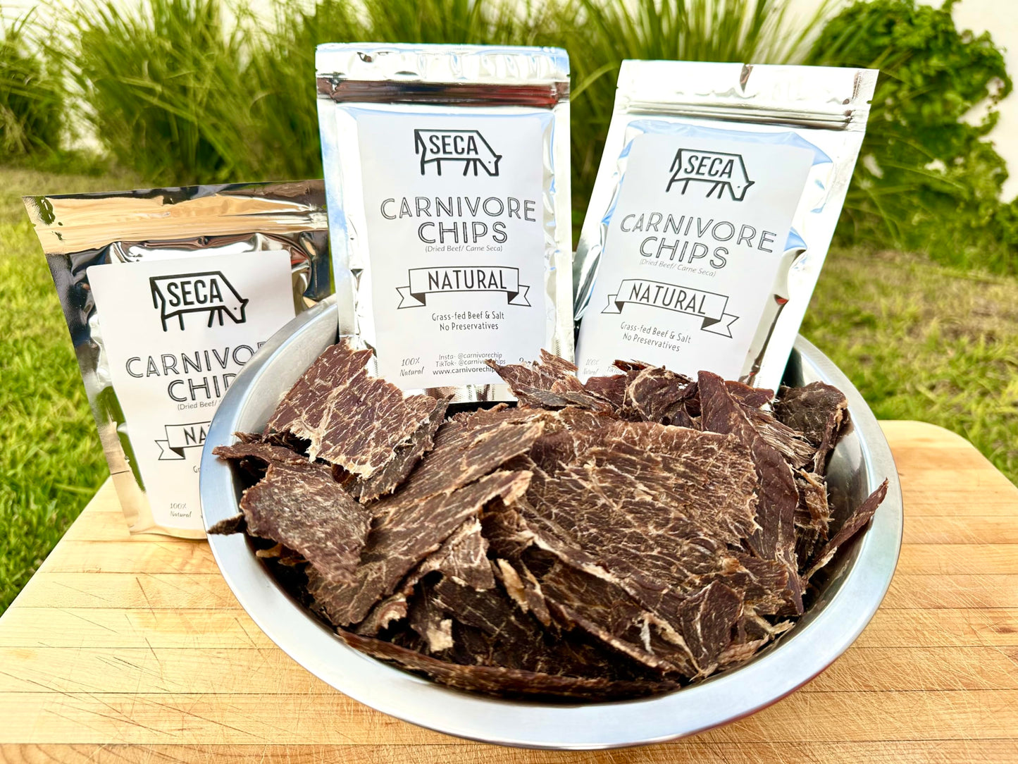 SECA - Carnivore Chips - 1lb bag, Natural, Grass fed Beef and Salt, Carne Seca- Keto, Carnivore, Paleo, 1 pound bag