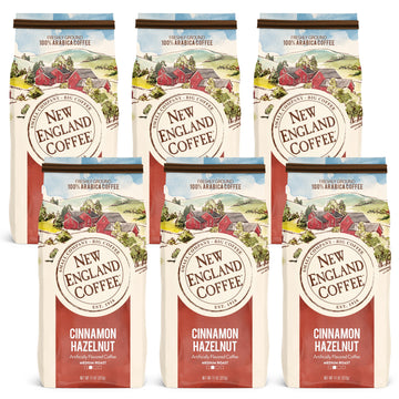 New England Coffee Cinnamon Hazelnut Medium Roast Ground Coffee, 11Oz Bag (Pack Of 6)