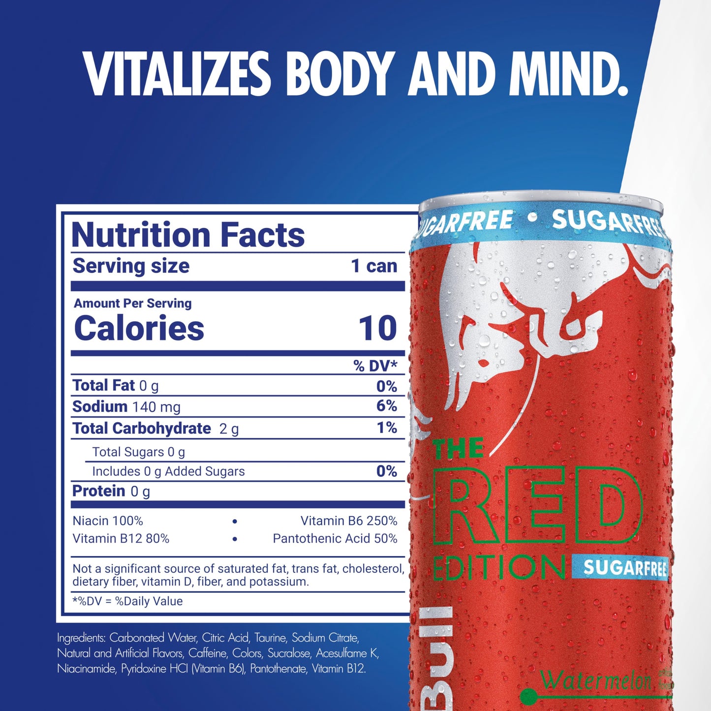 Red Bull Red Edition Sugar Free Energy Drink  Watermelon  with 80mg Caffeine plus Taurine & B Vitamins  8.4 Fl Oz  6 Packs of 4 Cans (Pack of 24)