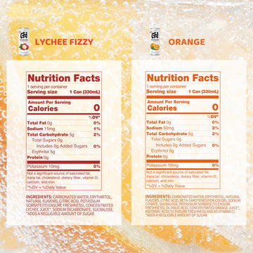 CHI FOREST Sparkling Water Beverage  Lychee & Orange drinks  Zero Sugar or Artificial Flavor  11.16 fl oz Cans (Pack of 12)