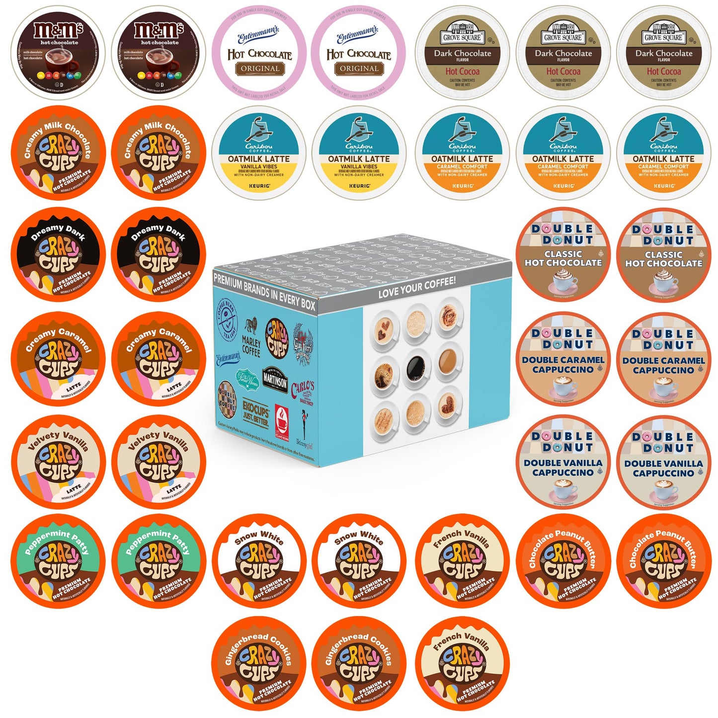 Crazy Cups Cappuccino & Hot Chocolate Variety Pack, Including Flavored Hot Chocolate & Cappuccino Coffee for Keurig K Cup Machin