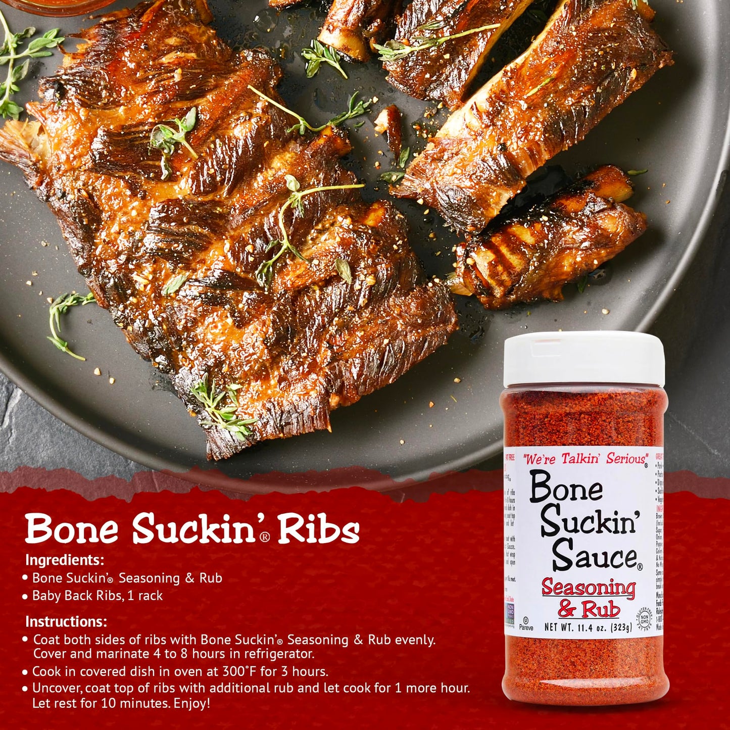 Bone Suckin' Seasoning & Rub, Original Blend, Gluten-Free, Non-Gmo, Kosher, Great On Ribs, Pork, Beef, Chicken, Seafood, Pasta,
