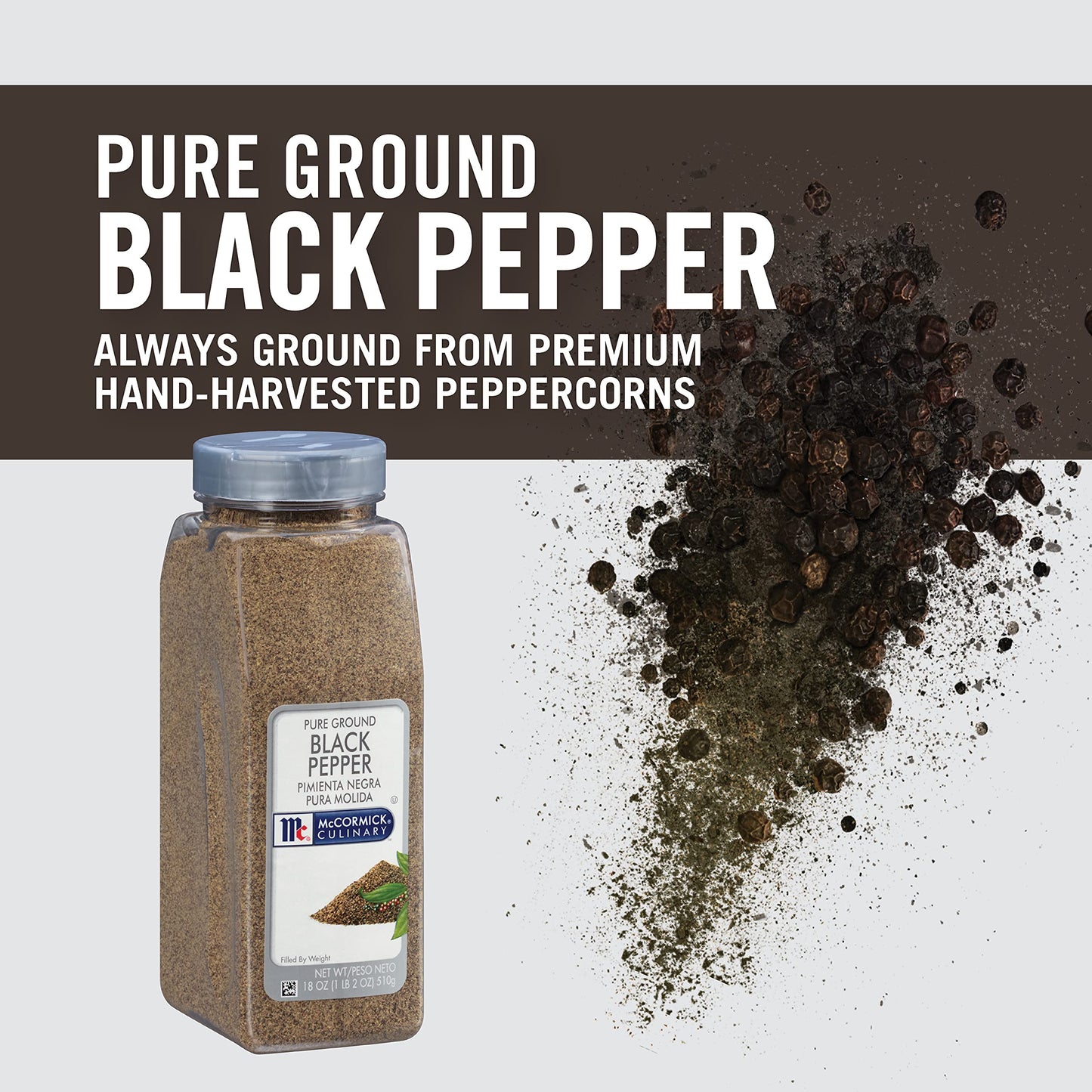 McCormick Culinary Pure Ground Black Pepper, 18 oz - Bulk Finely Ground Pepper for Chefs and Shaker Refills