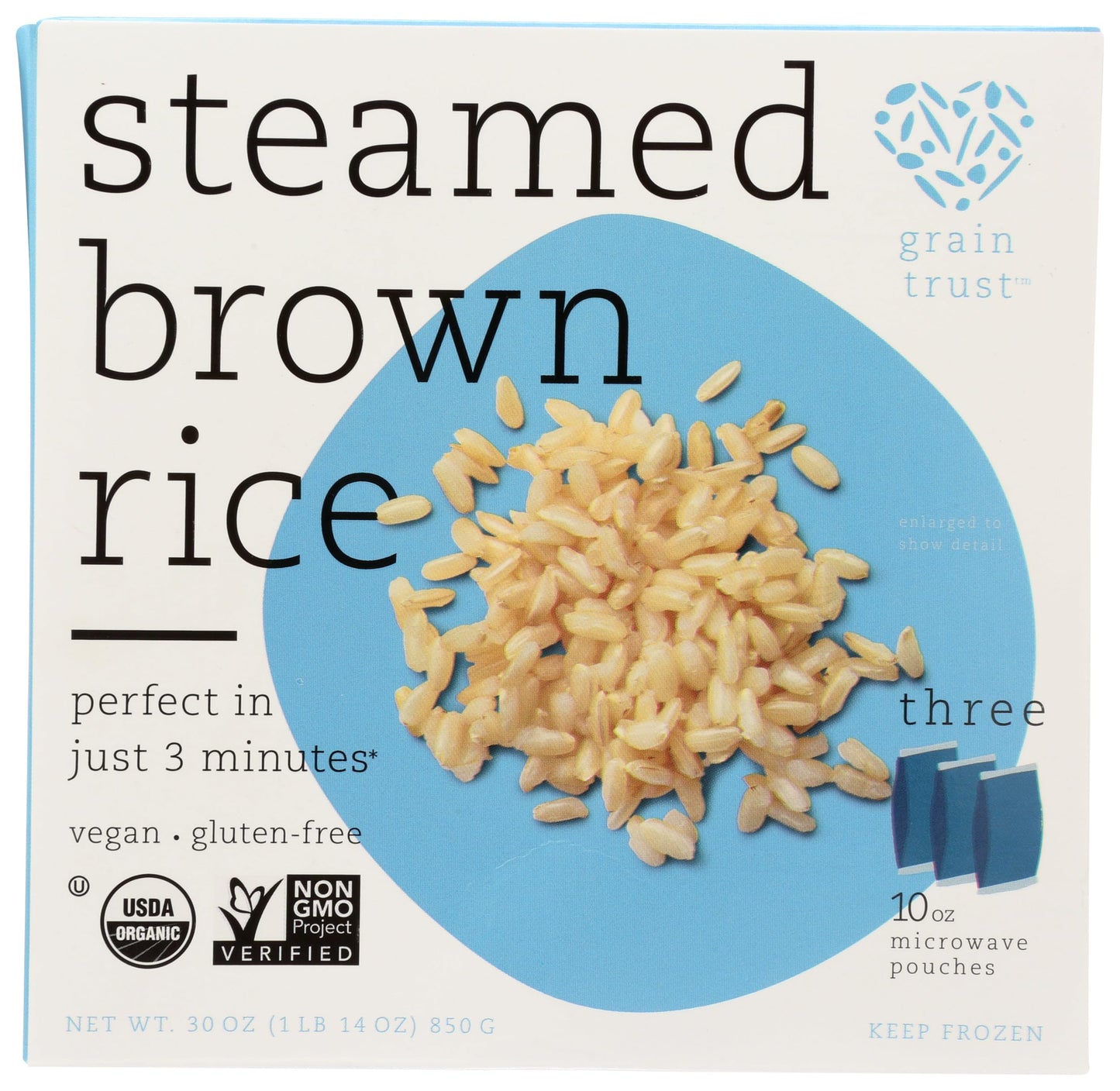 Grain Trust, Organic Steamed Brown Rice 3 Count, 30 Ounce