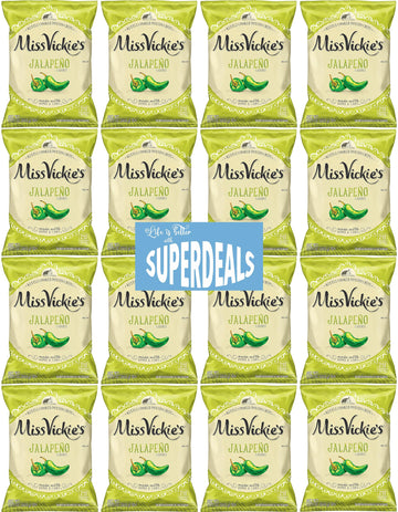 Kettle Cooked Potato Chips By Miss Vickie'S Value Pack Bundled By Superdeals | 1.375 Oz Bag | Jalapeno | Pack Of 16 With Mystery