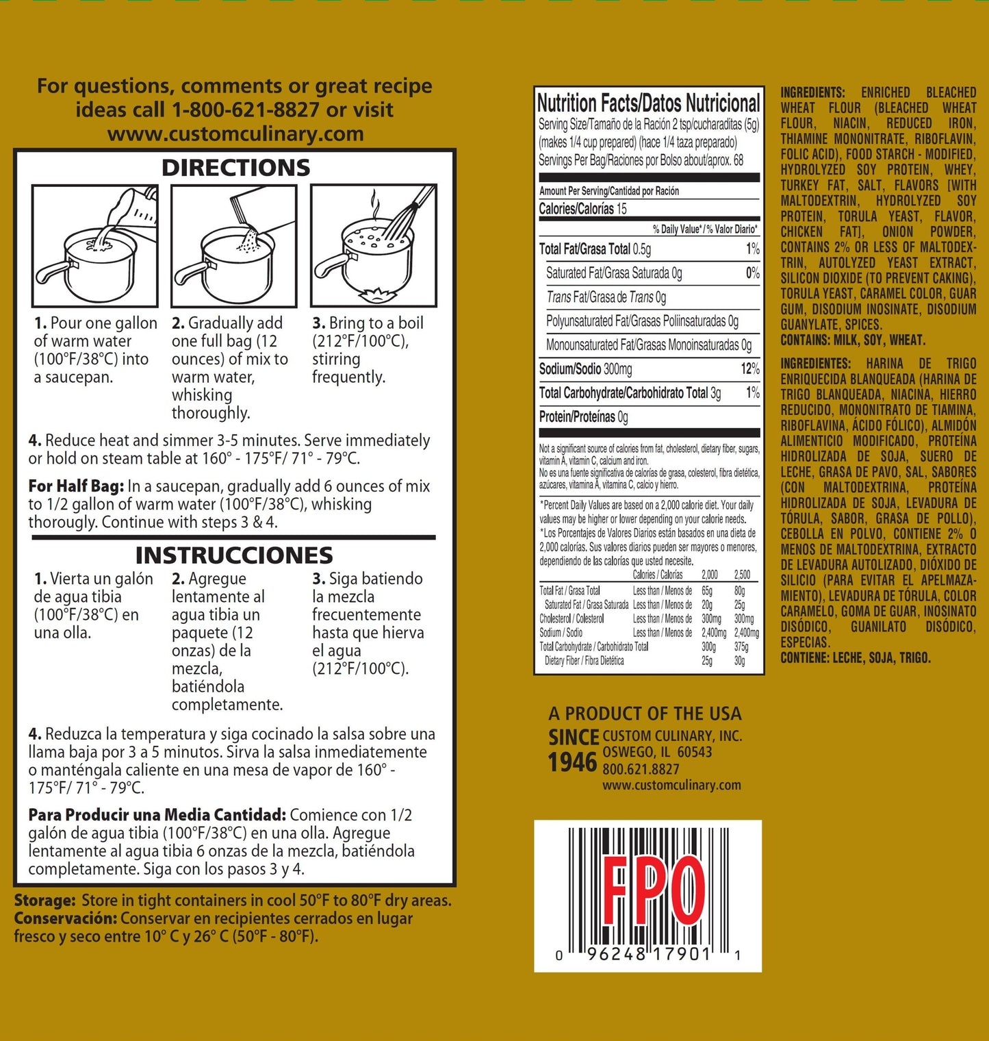 Custom Culinary Panroast Gravy Mix, Turkey, 12 Ounce