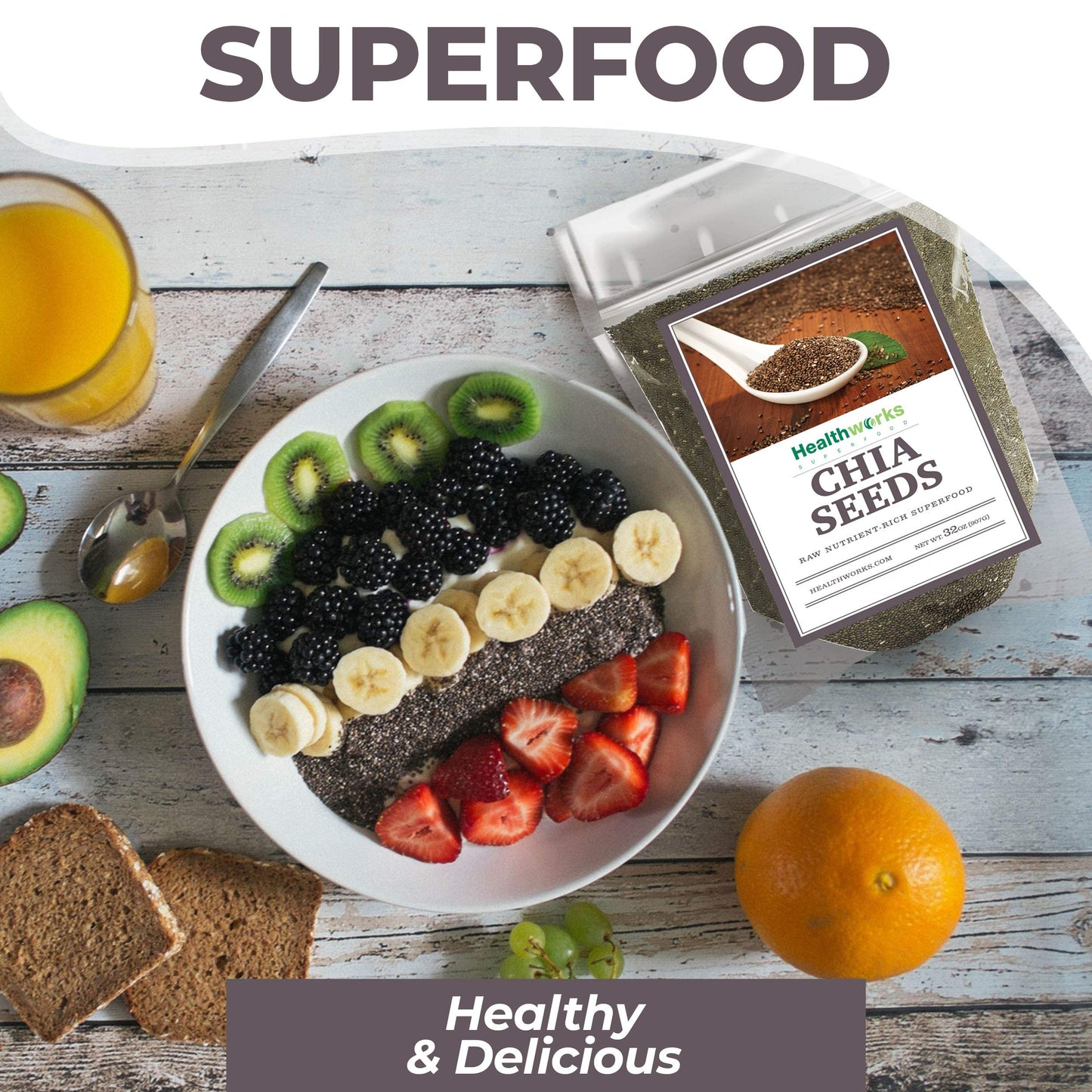 Healthworks Chia Seeds Raw (96 Ounce / 6 Pounds) | enhanced & All-Natural | Contains Omega 3  Fiber & Protein | Great with Shakes  Smoothies & Oatmeal | Packaging May Vary