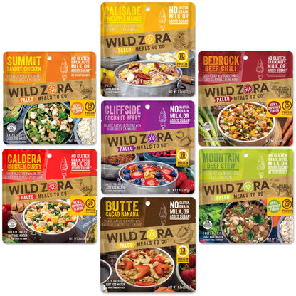 Wild Zora Paleo Freeze Dried Meals for Backpacking & Camping - Healthy Gluten Free & Grain Free Camping Meals/Backpacking Food +