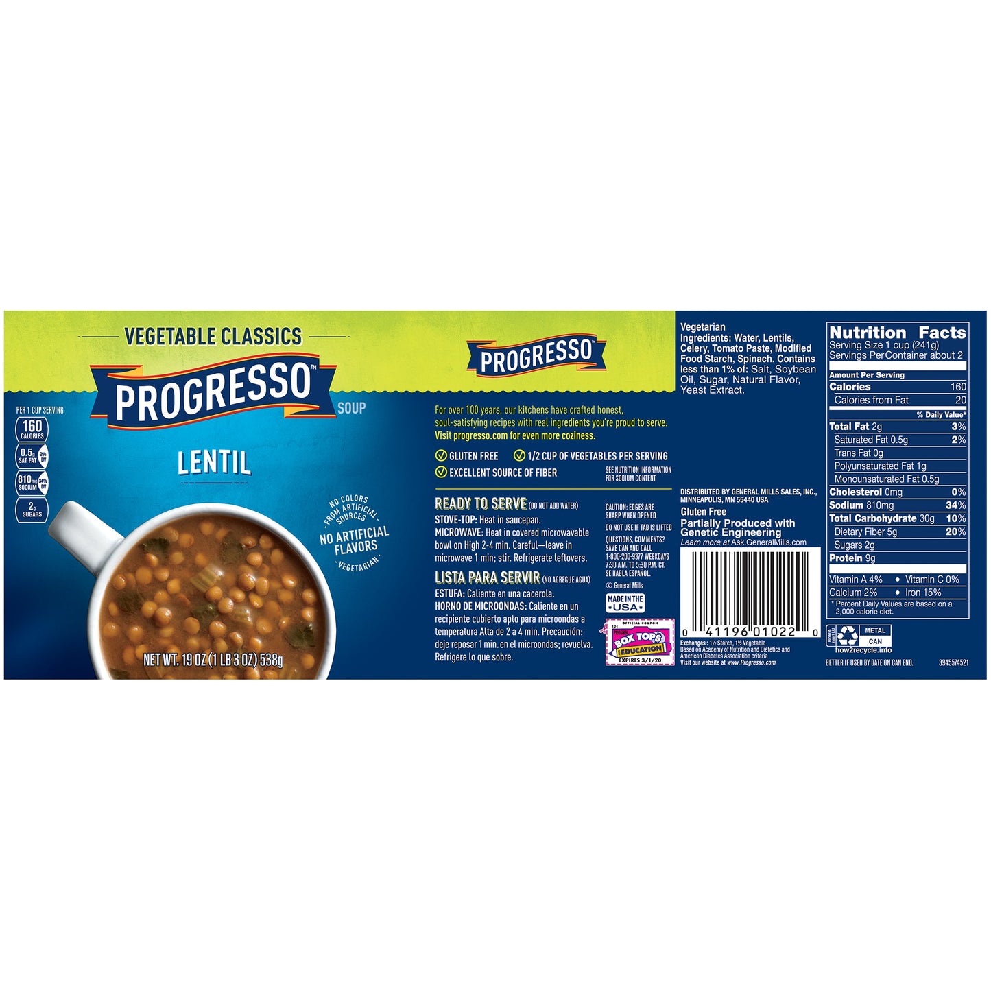 Progresso Vegetable Classics Soup, Lentil, 19 oz (Pack of 6)
