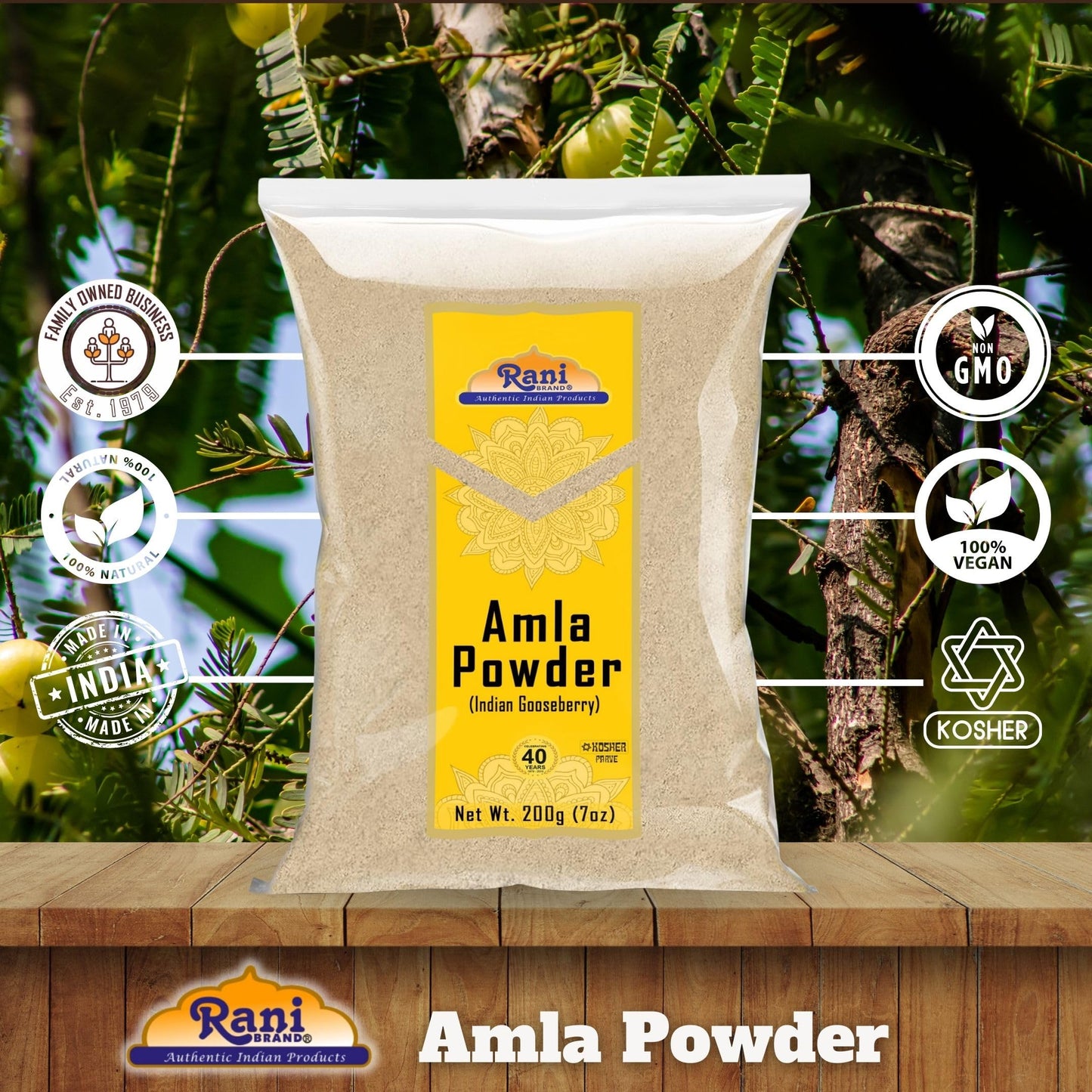 Rani Amla Powder (Indian Gooseberry) 7Oz (200G) ~ All Natural | No Color | Gluten Friendly | Vegan | Non-Gmo | Kosher | No Salt