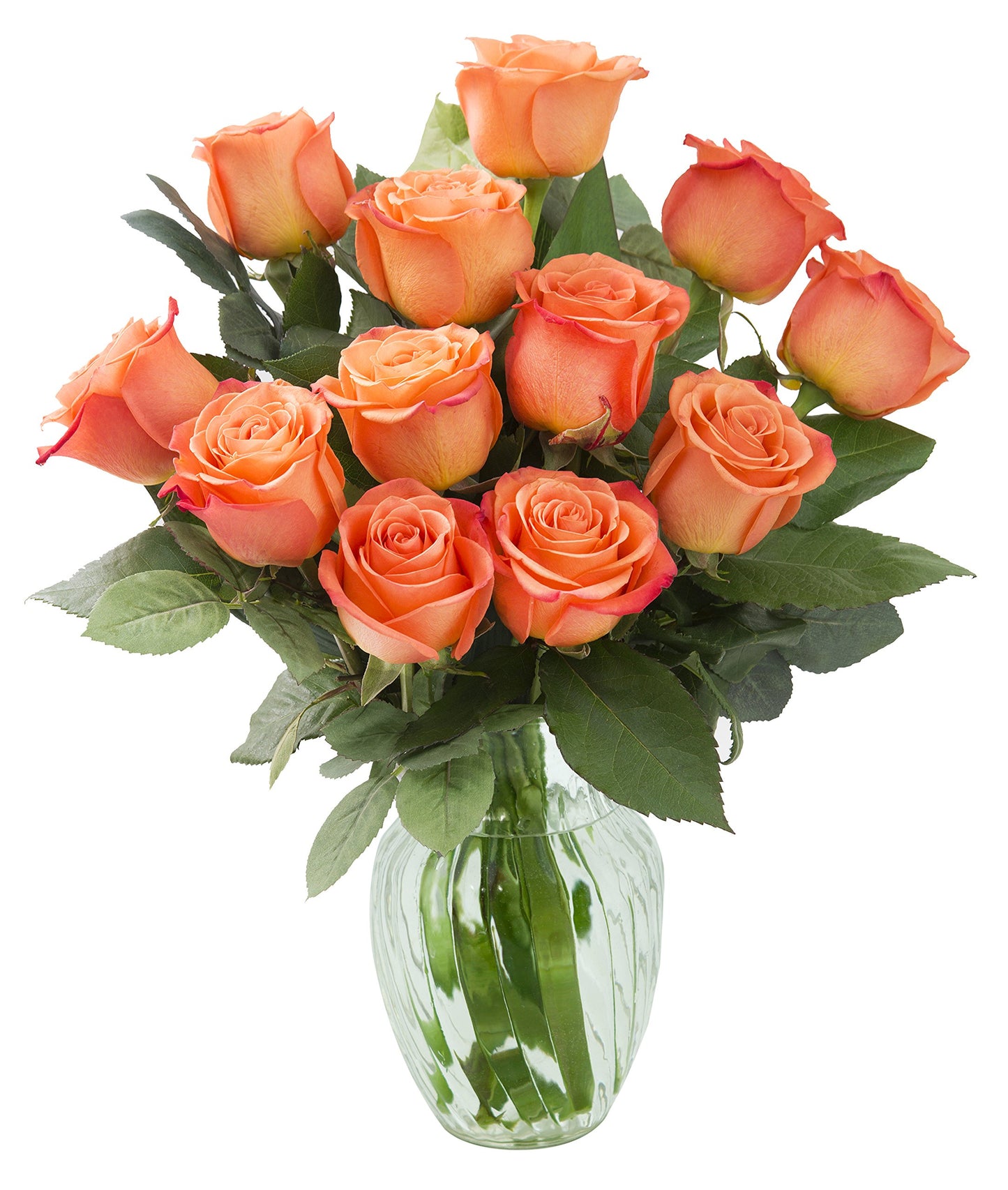 KaBloom Flowers Bouquet - 12 Orange Roses with Vase - Mothers Day Gift - Model KADF4735-V118-A999