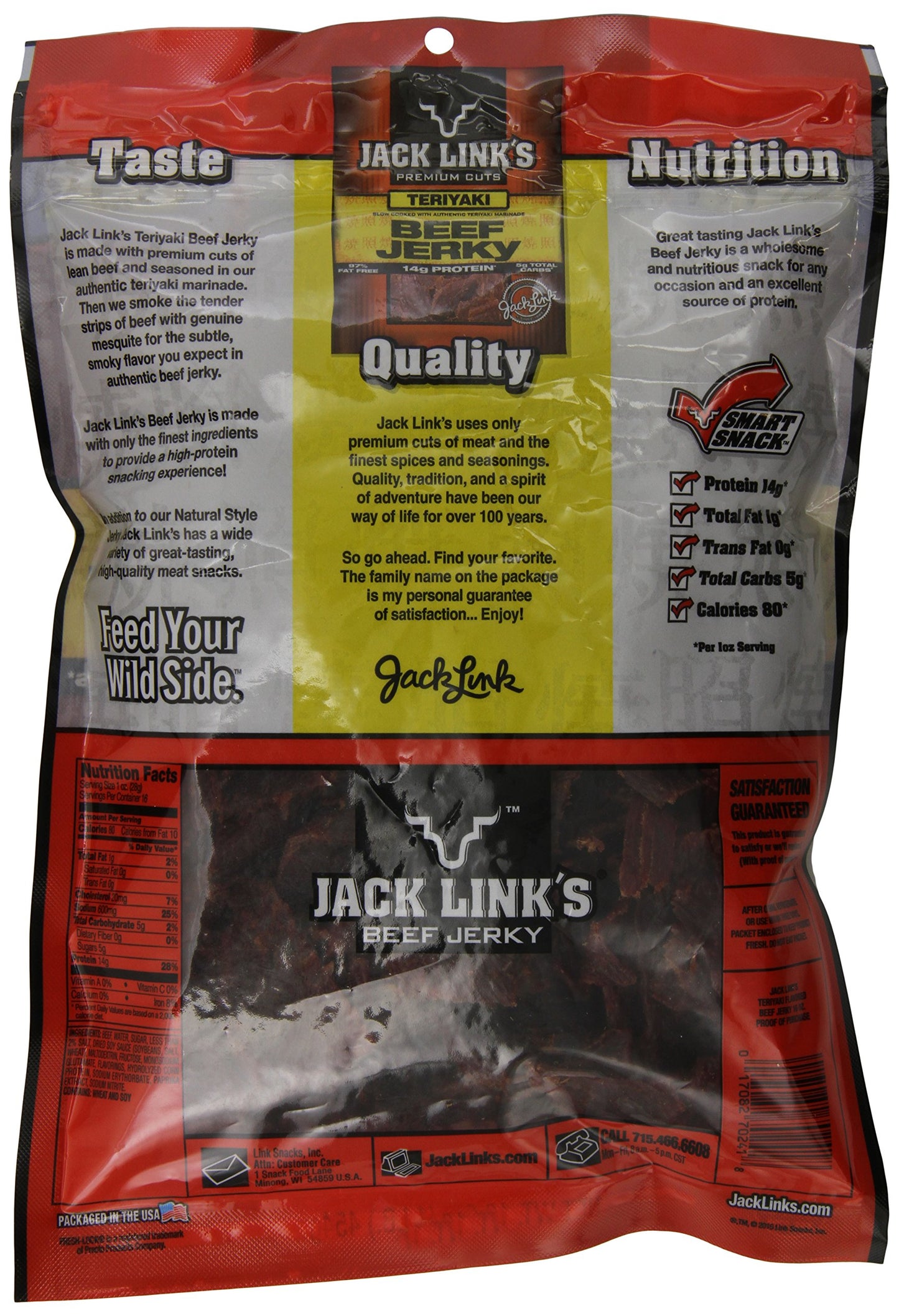 Jack Links Beef Jerky, Teriyaki Flavor, 16 oz., 1 Pound (Pack of 1)