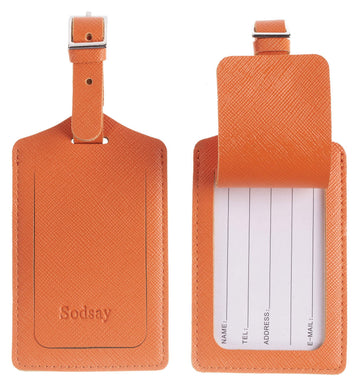 Sodsay Leather Luggage Tag Baggage Bag Travel Tags 4 Pcs Set (Orange)