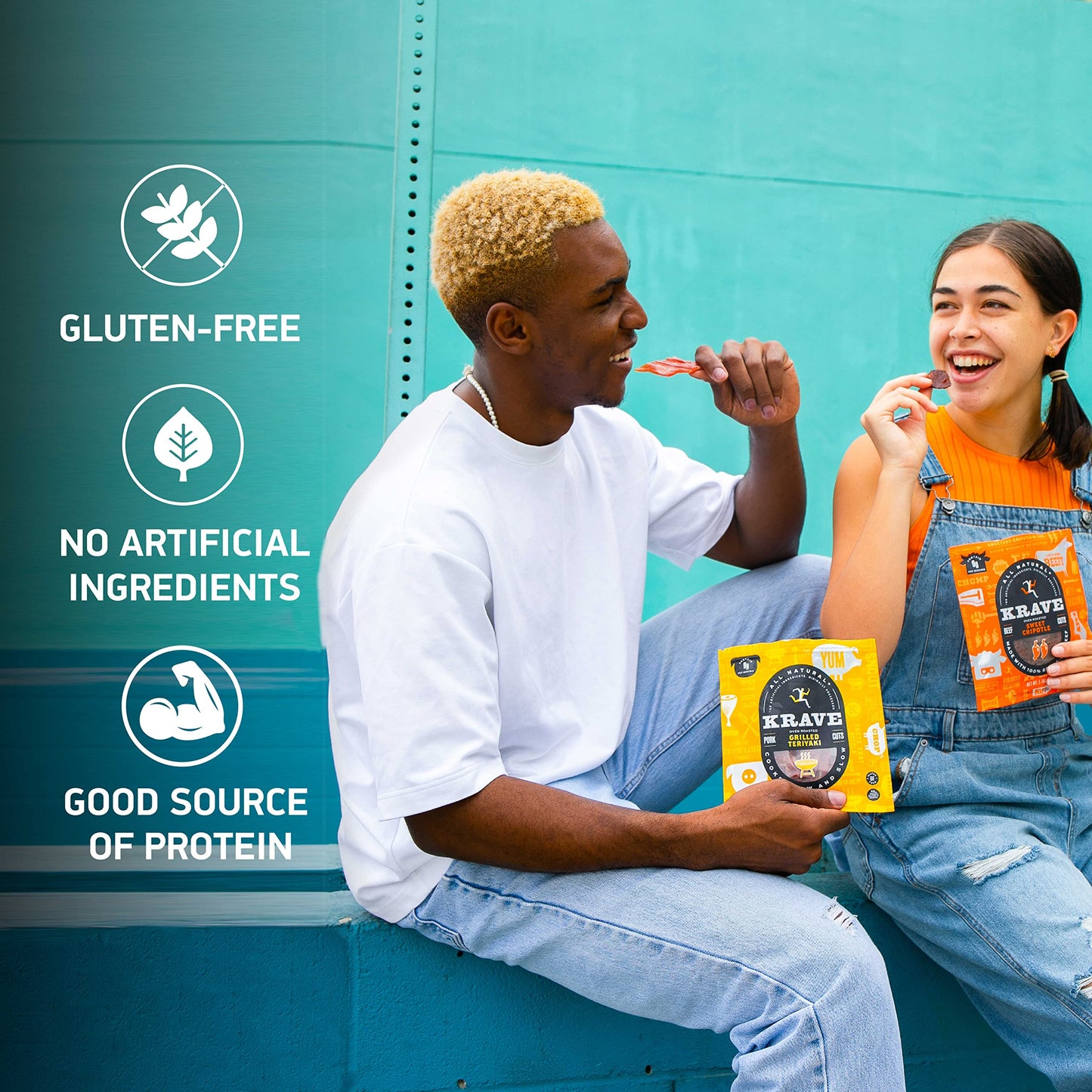 Krave All Natural Beef Jerky, Sweet Chipotle - Protein Packed Snacks Roasted For Maximum Flavor - 100% Grass Fed Beef - Gluten Free - 2.7 Ounce (Pack Of 8)