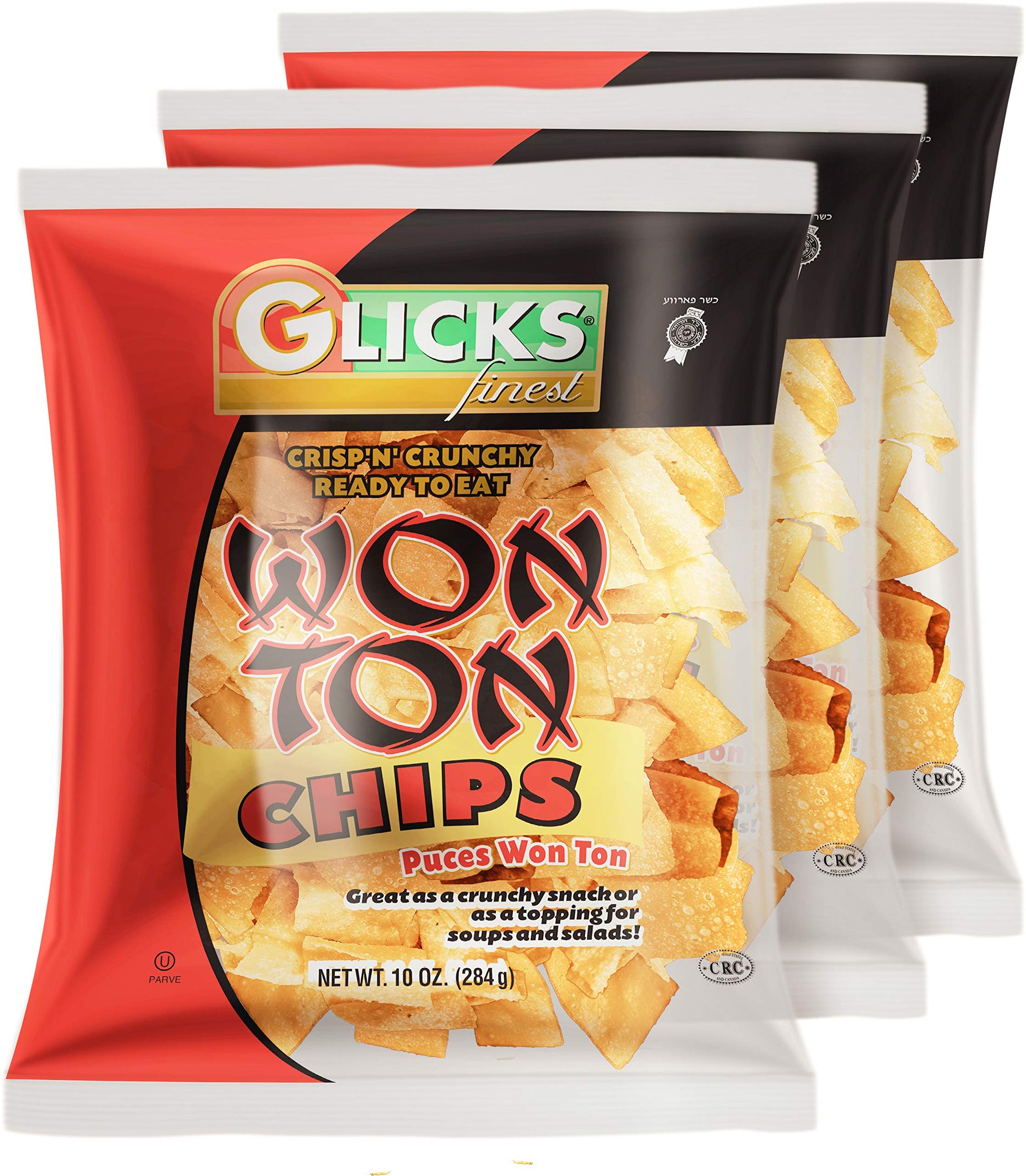 Glicks Wonton Chips 10oz (3 Pack) Crisp & Delicious Wonton Noodles! Great for Stews, Soups, Salad Toppers & Snacking