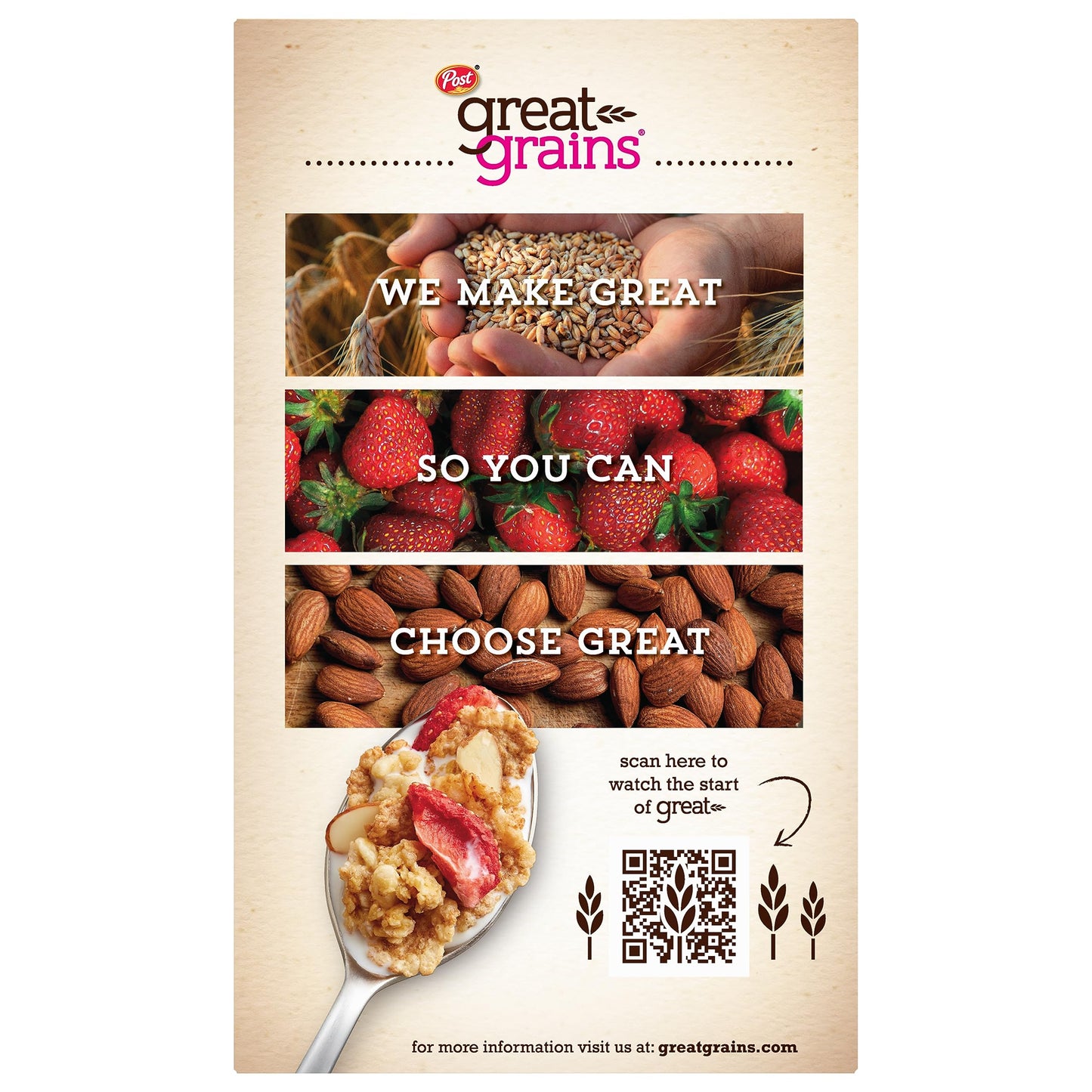 Great Grains Red Berry Almond Crunch Cereal, Strawberry Cereal with Granola Clusters and Sliced Almonds, Non-GMO Project Verifie