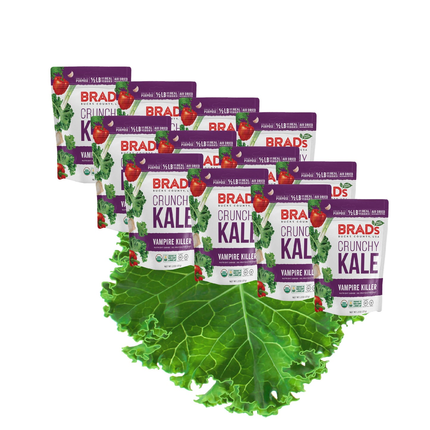 Brad'S Plant Based Organic Crunchy Kale, Vampire Killer, 12 Bags, 24 Servings Total