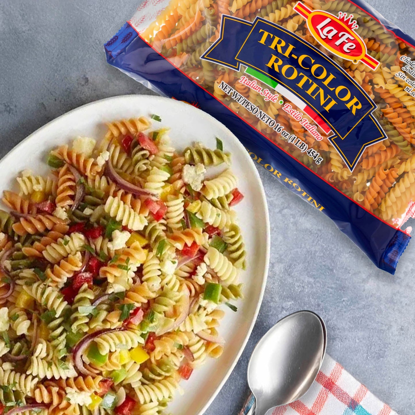 La Fe Tri-Color Rotini Pasta - Unenriched Semolina - 16oz (3 Pack) - Cholesterol & Sodium Free