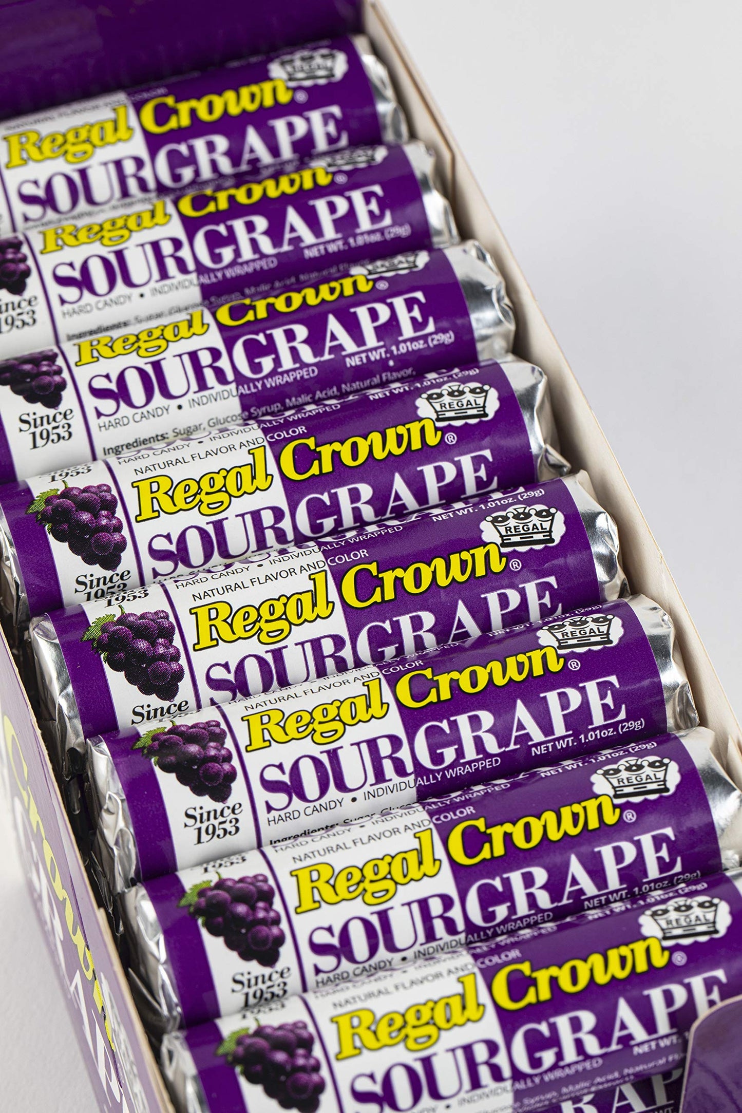 Regal Crown Sour Grape Candy Rolls | Traditional Sour Grapes Candy | Tart And Tangy Old Fashioned Sour Grape Hard Candy Brought To You By Iconic Candy | 24 Count