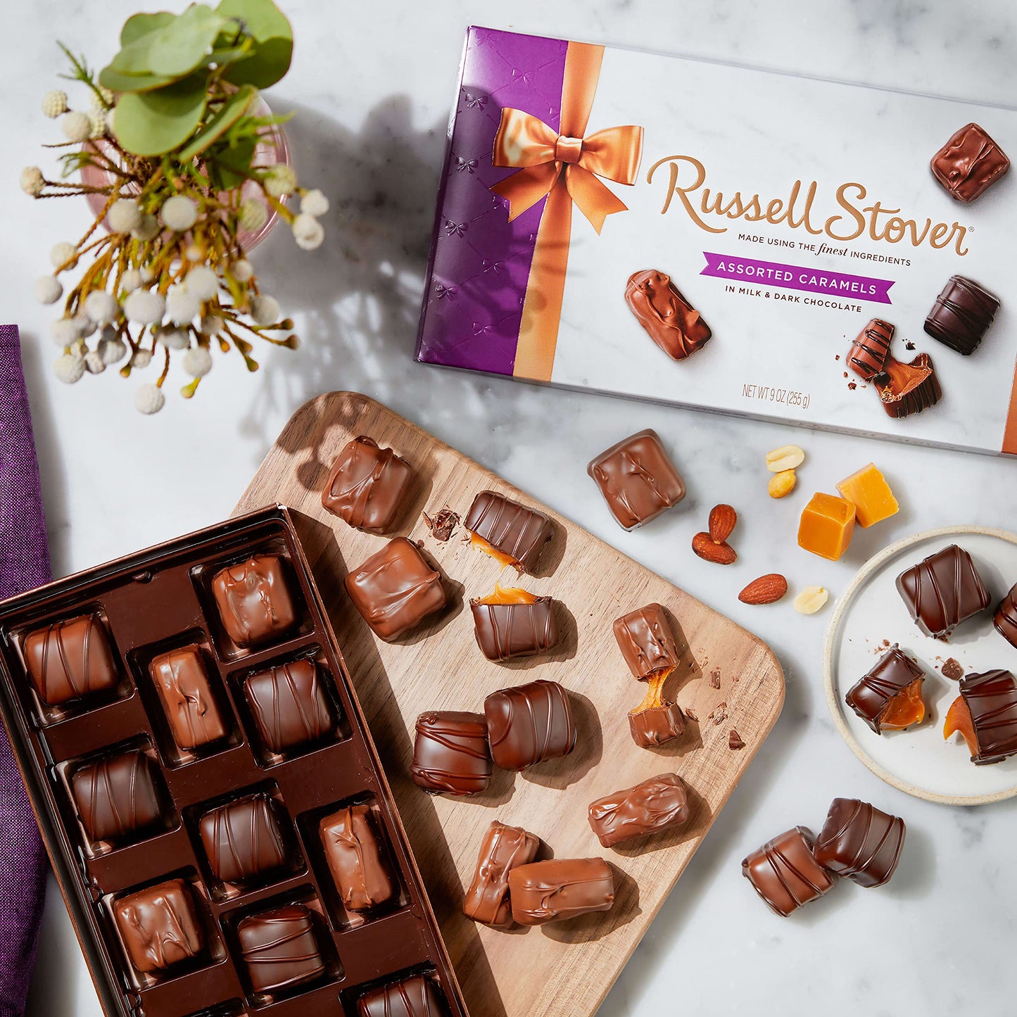 Russell Stover Assorted Caramels In Milk And Dark Chocolate Chocolate Gift Box 9 Ounce