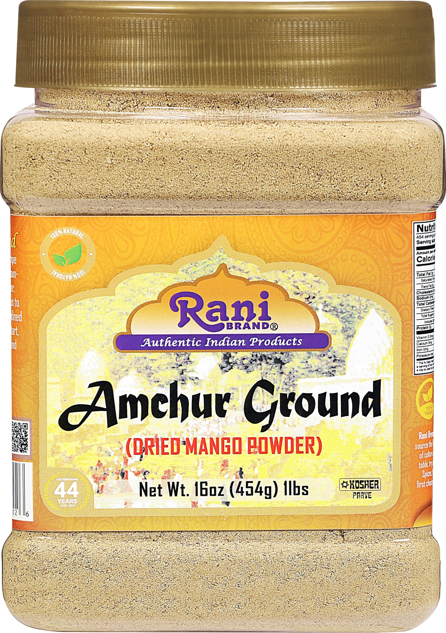 Rani Amchur (Mango) Ground Powder Spice 16oz (1lb) 454g PET Jar ~ All Natural, Indian Origin | No Color | Gluten Friendly | Vega