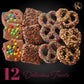 KREMERY Creamy Chocolate Cravings - Holiday Xmas Christmas Chocolate Covered Pretzel Twists & Grahams Cookies Gift Basket  in Brown Gift Box (12 Count  Assorted Sweet Toppings)