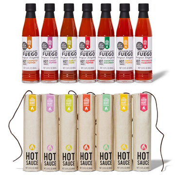 Thoughtfully Hot Sauce Gift Set - Sampler Pack of 7 Flavors, 3 Fl Oz Each, Basic Color