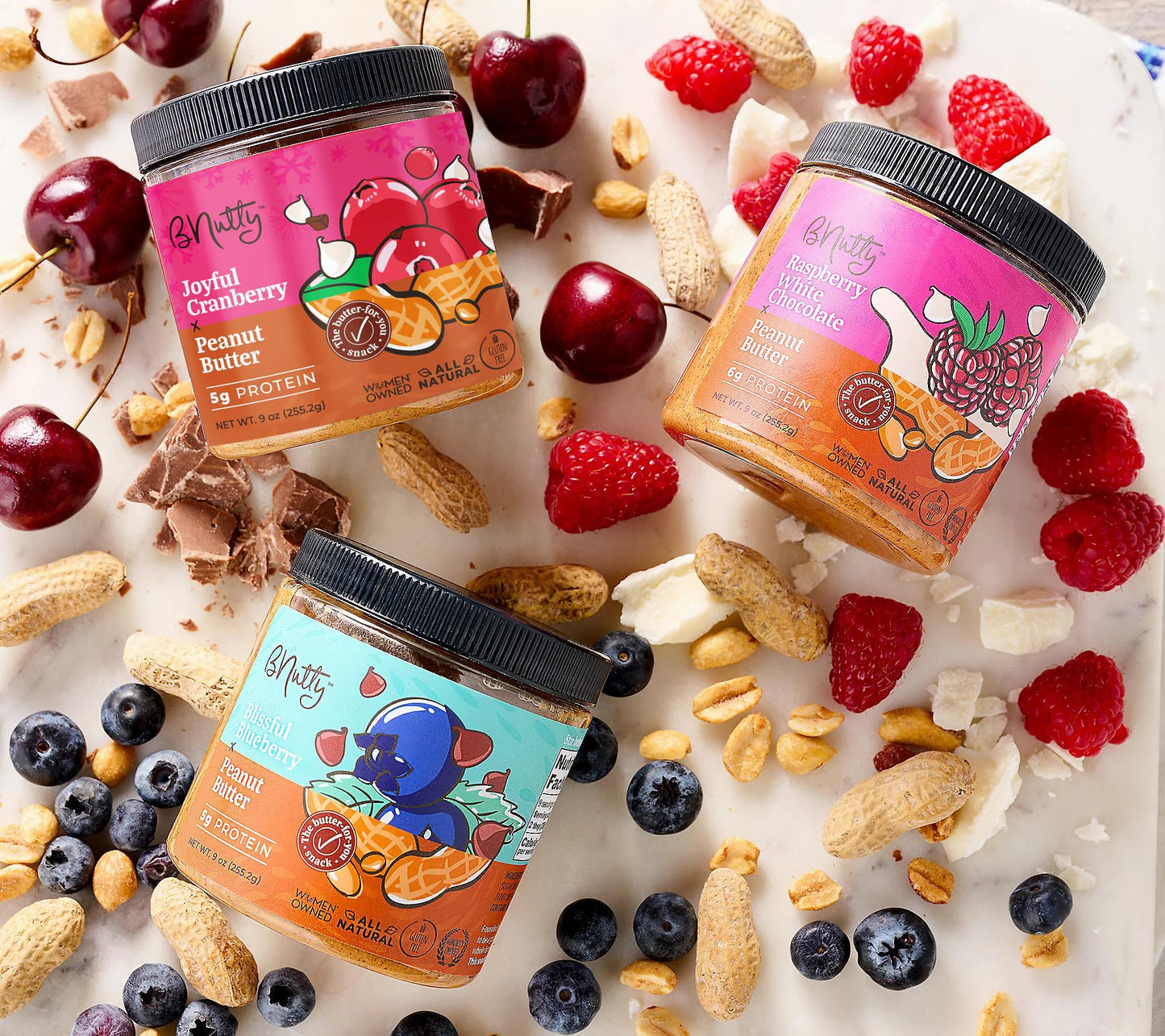 BNutty Peanut Butter - Assorted Flavors, Gluten Free, 9oz Jars, 4 Pack