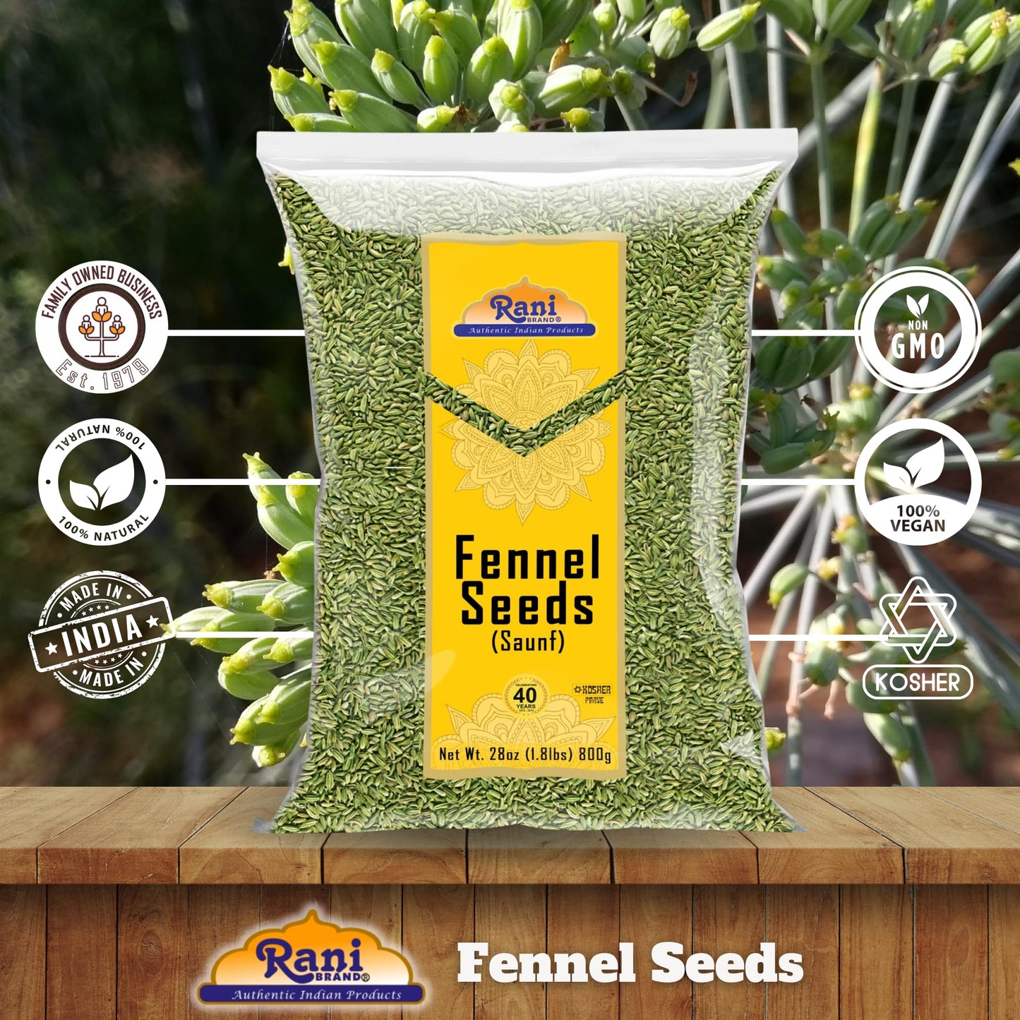 Rani Fennel Seeds (Saunf Sabut) Whole Spice 28Oz (800G) ~ All Natural | Gluten Friendly | Non-Gmo | Vegan | Indian Origin