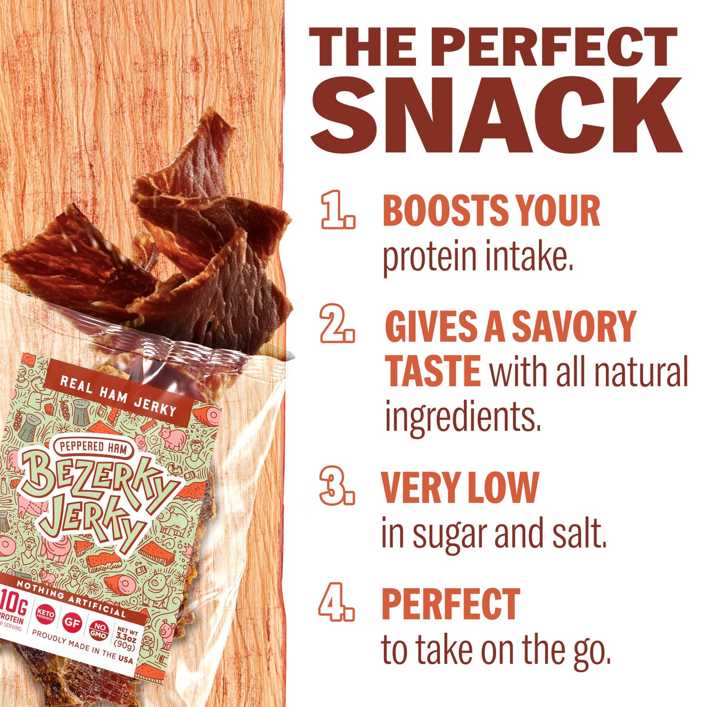 Old Fashioned Real Ham Jerky | Peppered Ham | No Artificial Sweeteners | Keto-Friendly | High Protein Meat Snack | Gluten-Free |