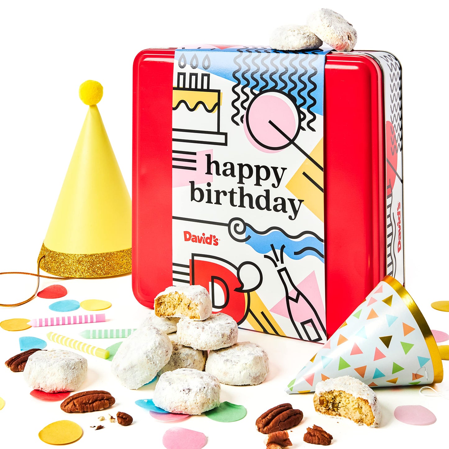 Davids Cookies Happy Birthday Gift for Everyone - 1Lb Butter Pecan Meltaways Cookies with Crunchy Pecans and Powdered Sugar - Pr