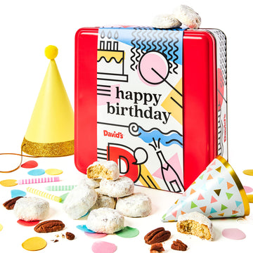 Davids Cookies Happy Birthday Gift for Everyone - 1Lb Butter Pecan Meltaways Cookies with Crunchy Pecans and Powdered Sugar - Pr