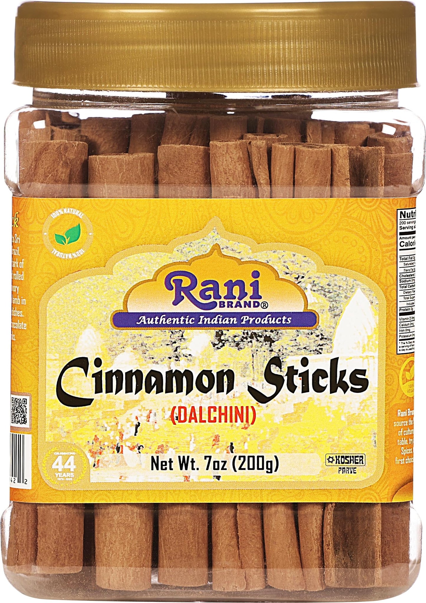 Rani Cinnamon Sticks - Strong Aroma, 7oz (200g) PET Jar, 36-44 Sticks, 3+ Inches Length, Cassia Saigon Cinnamon from Vietnam, Kos