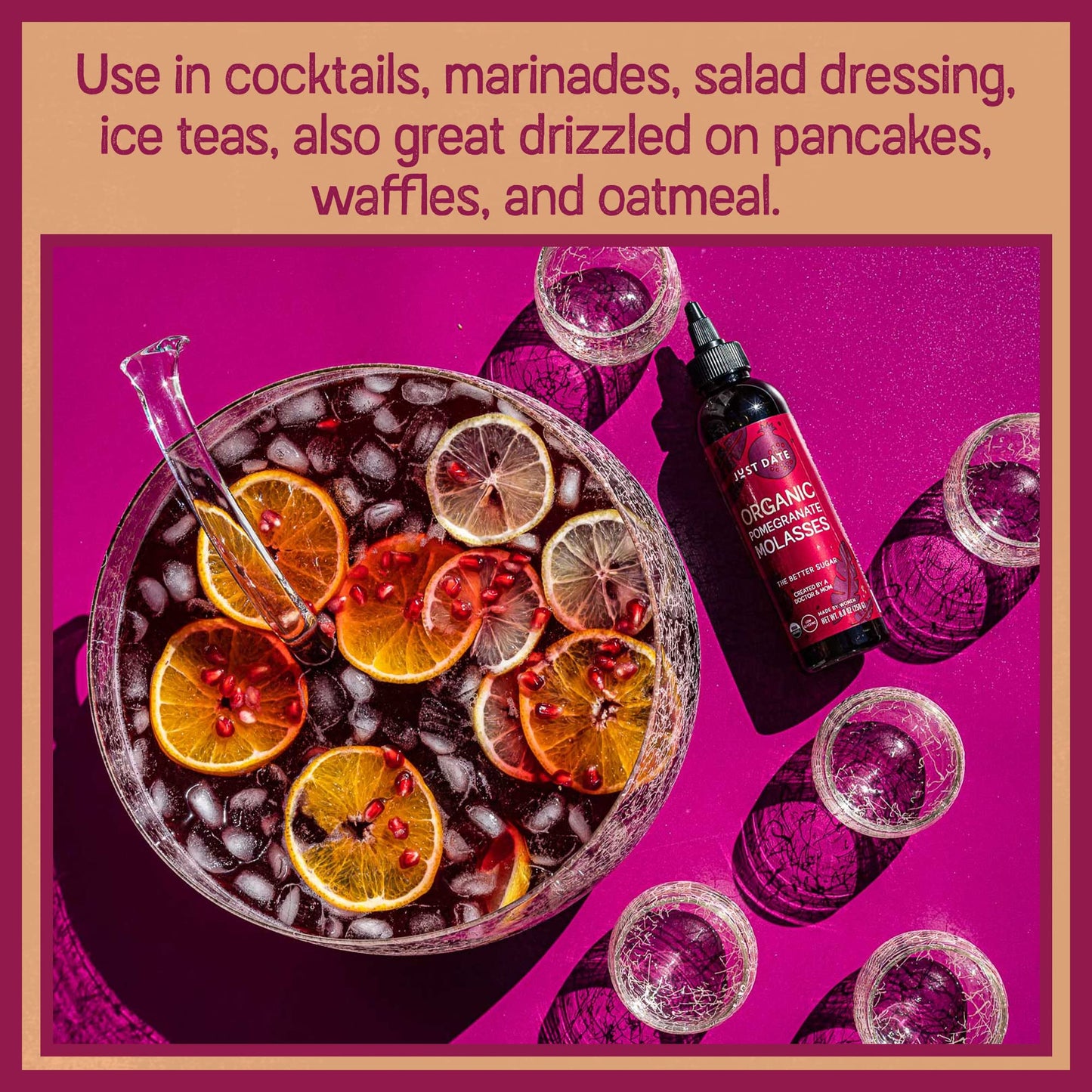 Just Date : Just Pomegranate Syrup : Organic Pomegranate Molasses | Two 8.8 Oz Squeeze Bottle I Low-Glycemic, Vegan, Paleo