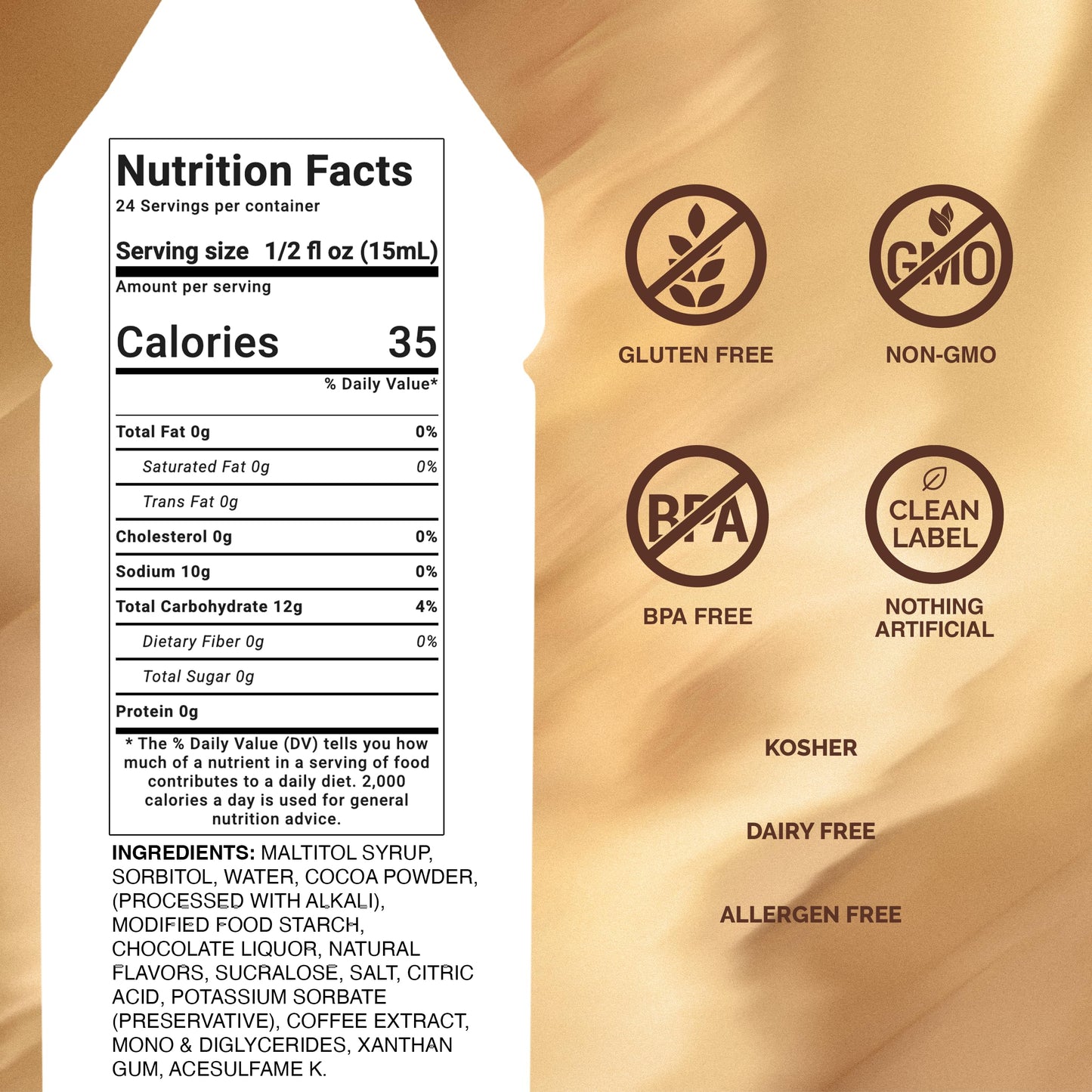 Monin Sugar Free Dark Chocolate Sauce, Velvety & Rich, 12 Fl Oz, Gluten-Free