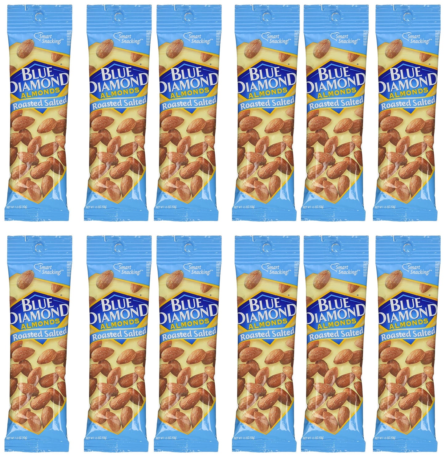 Blue Diamond Almonds, 1.5Oz Tubes, Roasted Salted, 12 Ea