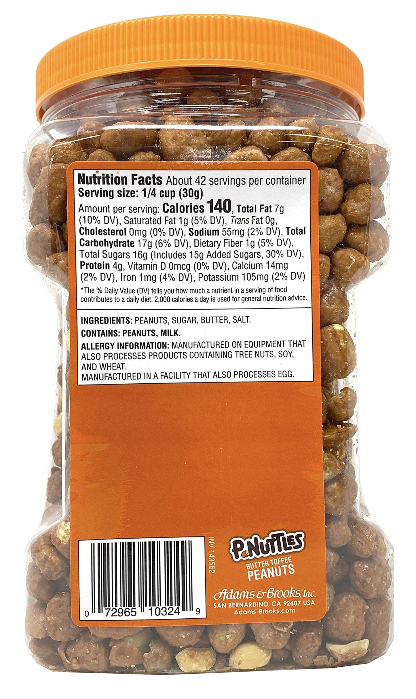 P-Nuttles Butter Toffee Covered Peanuts,Sweet Salty Snack, Toffee Peanuts,Toffee Nuts, 44 Ounce Jar Made In The Usa, Kosher, Pea