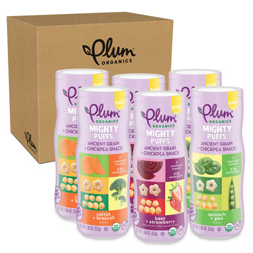 Plum Organics Mighty Puffs Snack For Babies - Variety Pack - (Pack Of 6) 1.85 Oz - Includes Carrot & Broccoli, Beet & Strawberry