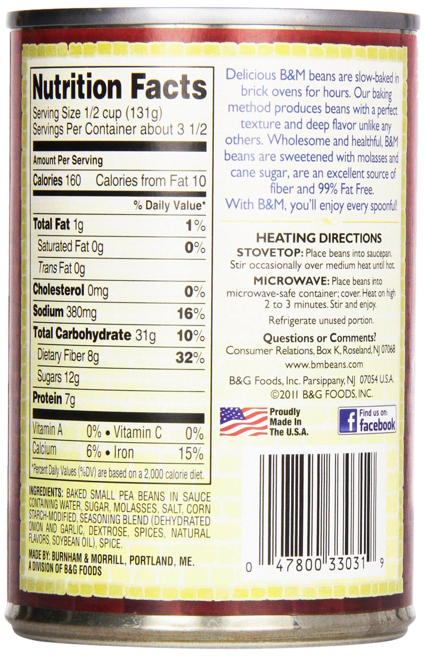B&M Baked Beans, Vegetarian, 16 Ounce (Pack of 12)
