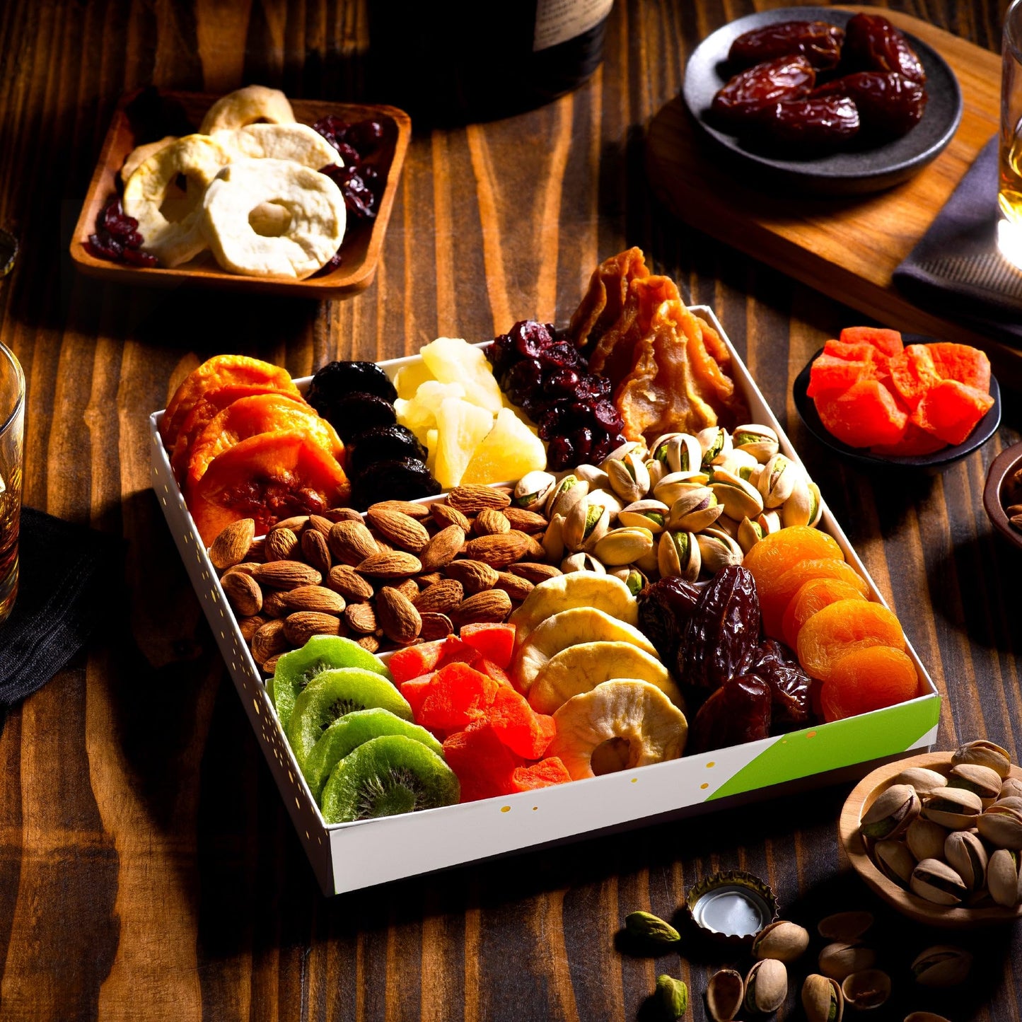 NUT CRAVINGS Gourmet Collection - Rosh Hashana & Shana Tova Dried Fruit & Mixed Nuts Gift Basket in White Gold Box (12 Assortmen