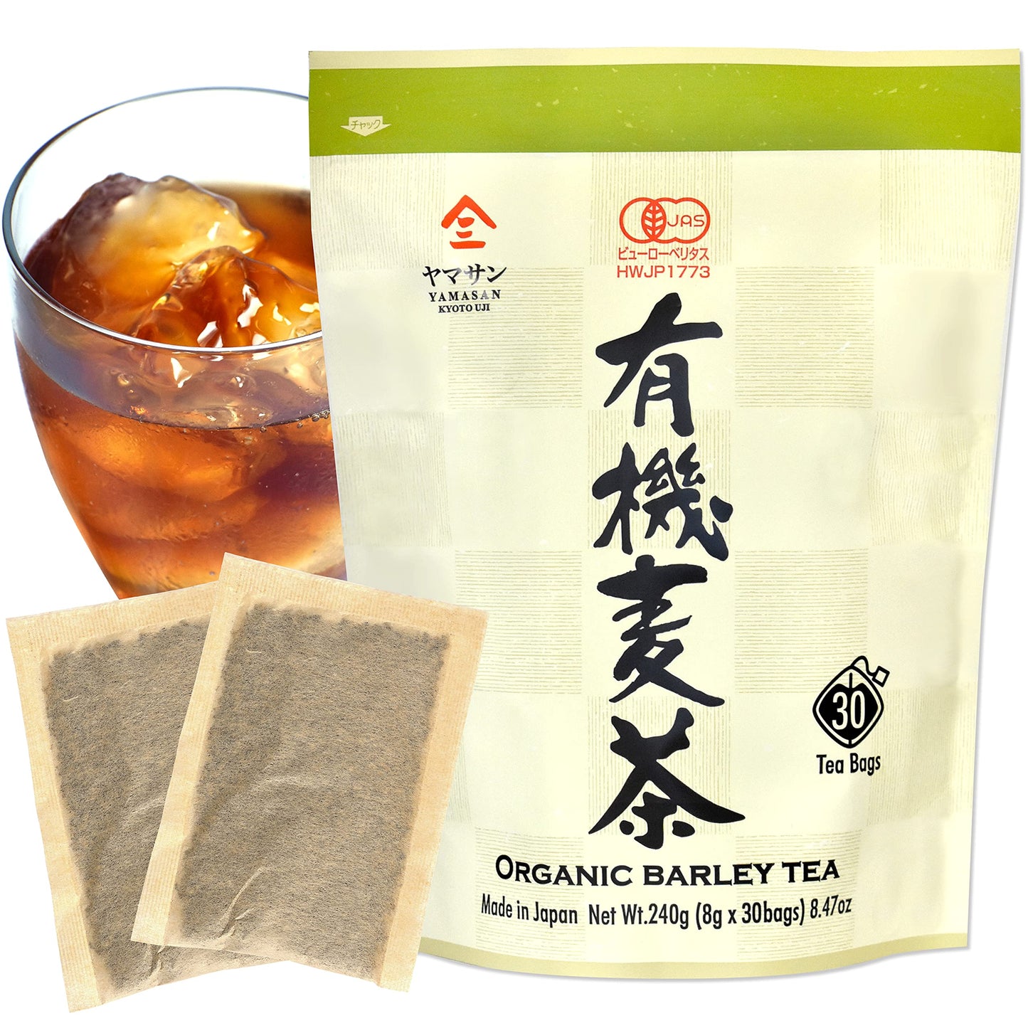 YAMASAN Organic Barley Tea Bags, Caffeine Free & Vegan, 30 Count, 100% Natural Mugicha