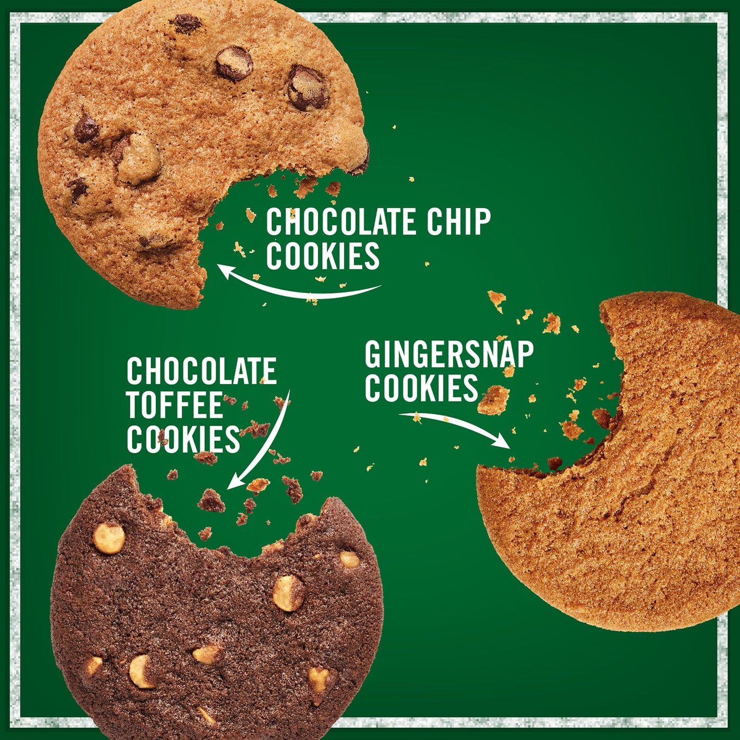 Tates Bake Shop Holiday Cookies Holiday Gift Box, Chocolate Chip, Chocolate Toffee and Gingersnap, 13.5 oz