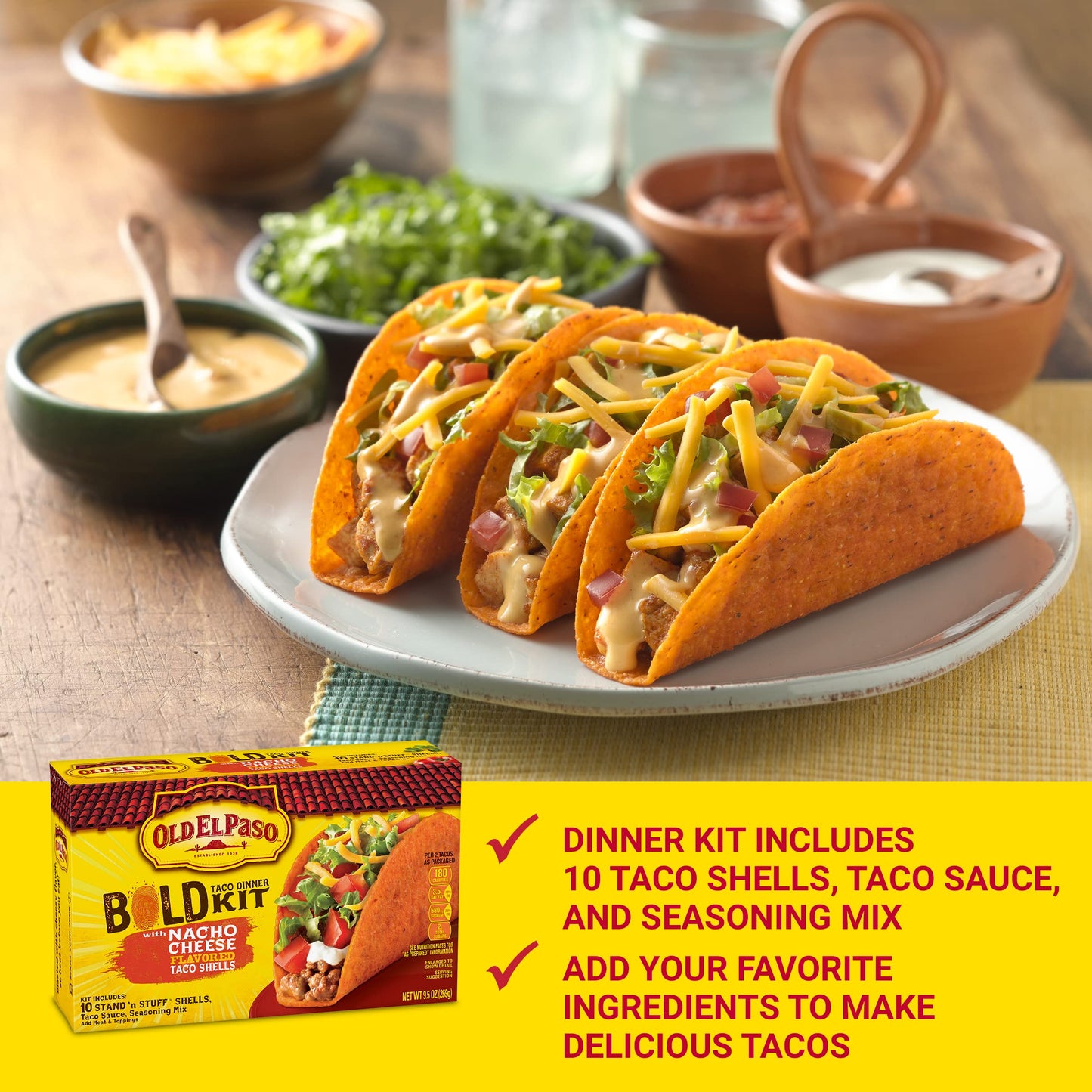 Old El Paso Stand  N Stuff Bold Nacho Cheese Flavored Taco Dinner Kit, 9.5 oz. (Pack of 2)